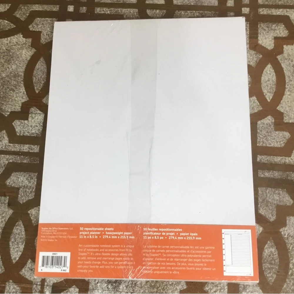 Staples Arc Project Planner Refill Paper 11 x 8.5” 50 Sheets Repositionable NEW